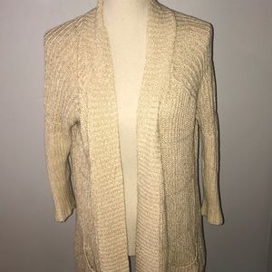 lucky brand beige 3/4 sleeve cardigan w pockets